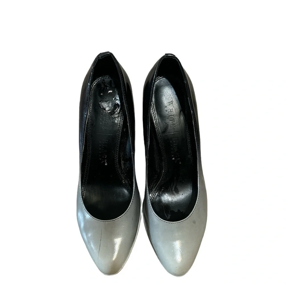 White House Black Market WN SZ 6 1/2. Platform Heels BLACK / GRAY PATENT LEATHER